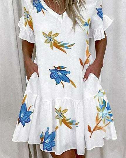 Effortless Chic V-neck Ruffle Pocket Dress for Stylish Comfort