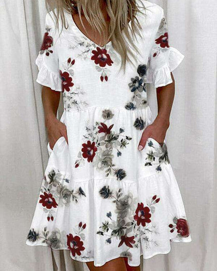 Effortless Chic V-neck Ruffle Pocket Dress for Stylish Comfort