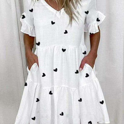 Effortless Chic V-neck Ruffle Pocket Dress for Stylish Comfort