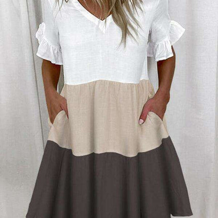 Effortless Chic V-neck Ruffle Pocket Dress for Stylish Comfort
