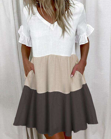 Effortless Chic V-neck Ruffle Pocket Dress for Stylish Comfort