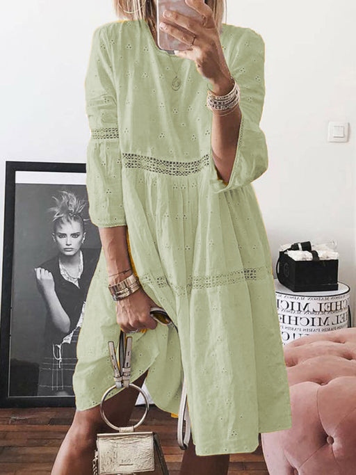 Hollow Embroidered Bohemian Lace Dress with Three Quarter Sleeves