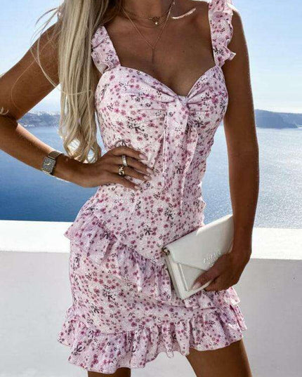 Elegant Strappy Waist Floral Dress for Effortless Spring and Summer Fashion