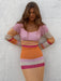 Boho Chic Striped Knit Off-Shoulder Dress with Long Sleeves - Women's Summer Fashion Piece