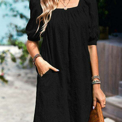 Chic Jacquard Square Neck Dress for Upscale Gatherings