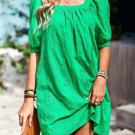 Chic Jacquard Square Neck Dress for Upscale Gatherings