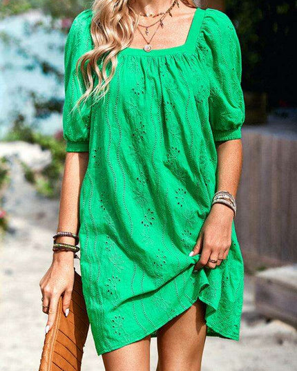 Chic Jacquard Square Neck Dress for Upscale Gatherings