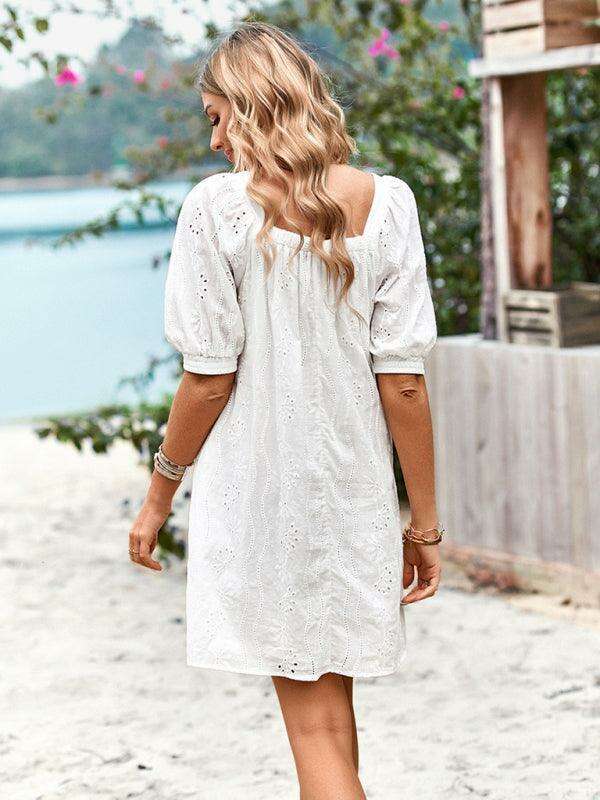 Chic Jacquard Square Neck Dress for Upscale Gatherings