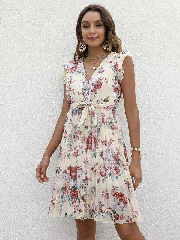 Elegant Floral Tie-Waist V-Neck Dress for Effortless Style