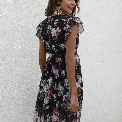 Elegant Floral Tie-Waist V-Neck Dress for Effortless Style