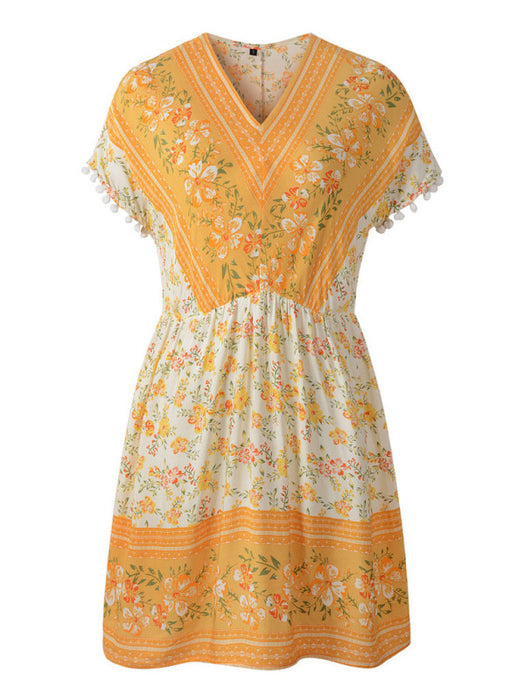 Boho Blossom Bohemian Print V Neck Rayon Dress
