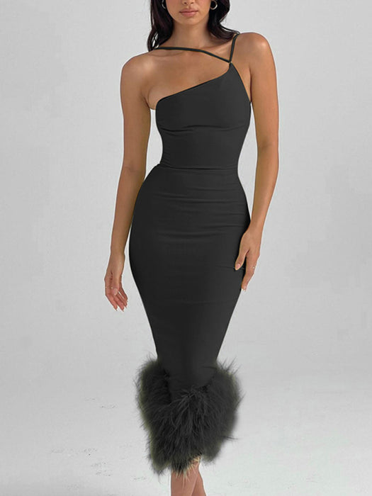 Halter Neck One Shoulder Dress - Stylish Evening Gown with a Touch of Elegance