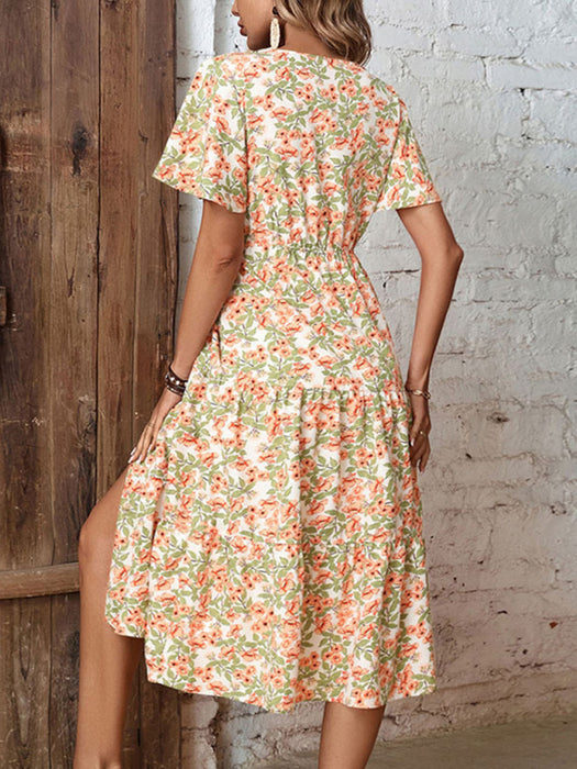 Floral Elegance Button Slit Dress - Versatile Spring-Summer Wardrobe Essential