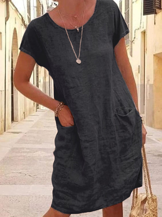 Breathable Linen Dress with Convenient Pockets