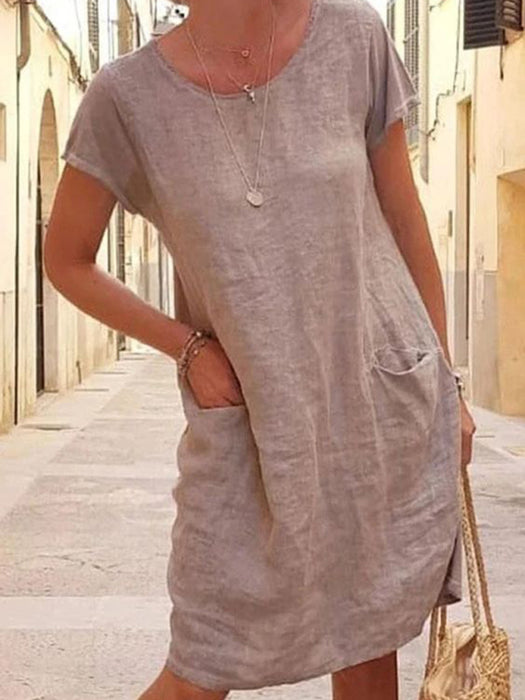 Breathable Linen Dress with Convenient Pockets