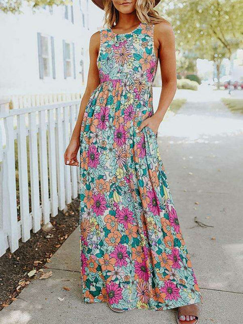 Blooming Elegance: Sleeveless Floral Maxi Dress for Summer Styling