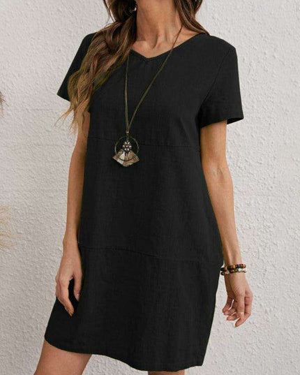 Elegant V-Neck Solid Dress for Women - Luxurious Comfort and Style