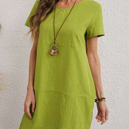 Elegant V-Neck Solid Dress for Women - Luxurious Comfort and Style