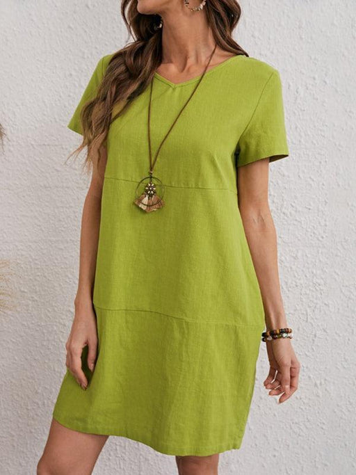 Elegant V-Neck Solid Dress for Women - Luxurious Comfort and Style
