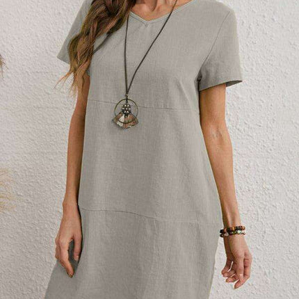 Elegant V-Neck Solid Dress for Women - Luxurious Comfort and Style