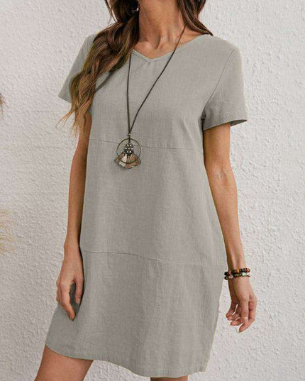 Elegant V-Neck Solid Dress for Women - Luxurious Comfort and Style