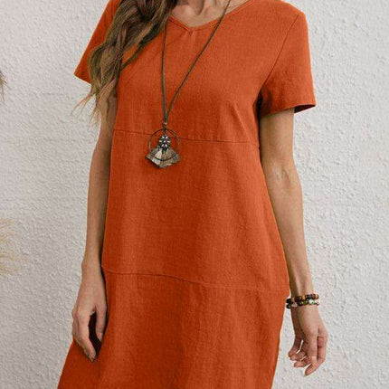 Elegant V-Neck Solid Dress for Women - Luxurious Comfort and Style