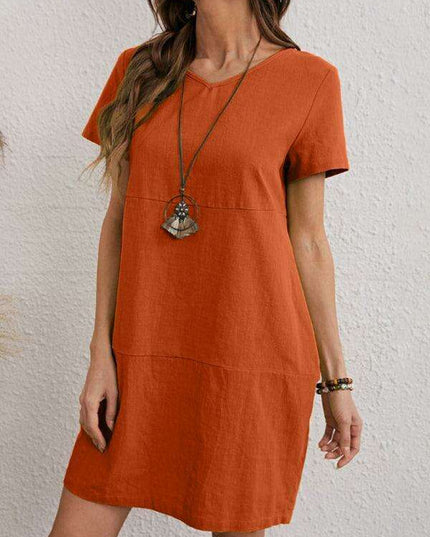 Elegant V-Neck Solid Dress for Women - Luxurious Comfort and Style