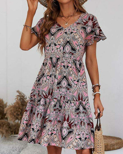 Chic Retro V-Neck Paisley Dress for Women