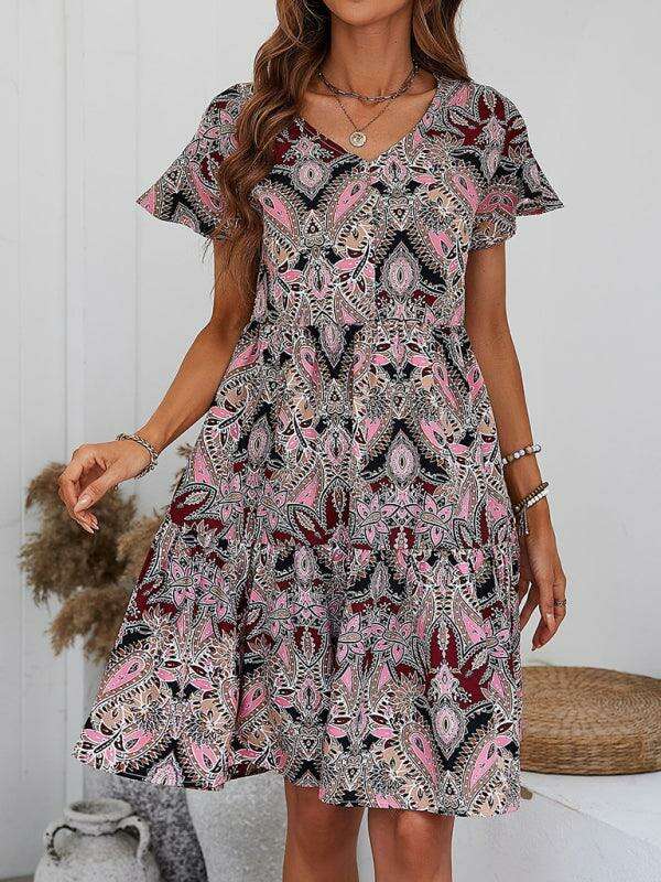 Chic Retro V-Neck Paisley Dress for Women