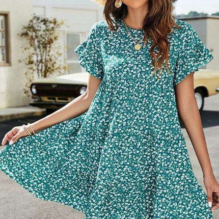 Retro Chic Ruffle Sleeve Dress - Stylish Women's Woven Apparel