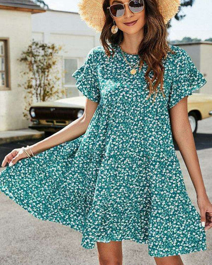 Retro Chic Ruffle Sleeve Dress - Stylish Women's Woven Apparel