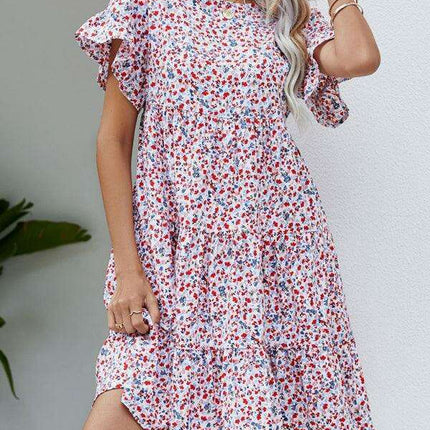 Retro Chic Ruffle Sleeve Dress - Stylish Women's Woven Apparel