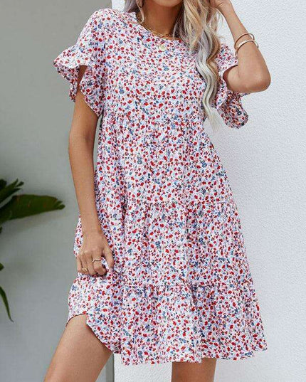 Retro Chic Ruffle Sleeve Dress - Stylish Women's Woven Apparel