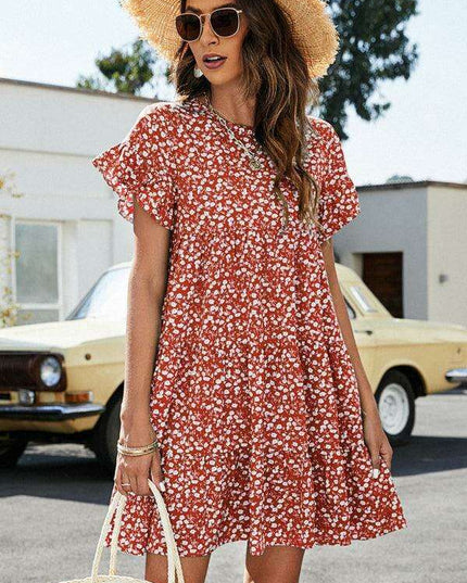 Retro Chic Ruffle Sleeve Dress - Stylish Women's Woven Apparel