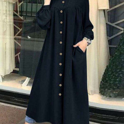 Chic Stand Collar Long Sleeve Swing Dress - Effortlessly Elegant and Versatile