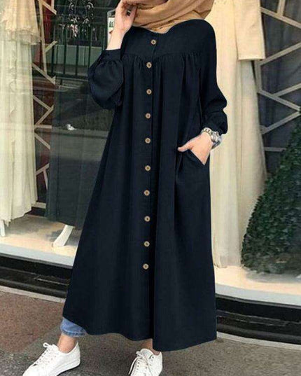 Chic Stand Collar Long Sleeve Swing Dress - Effortlessly Elegant and Versatile