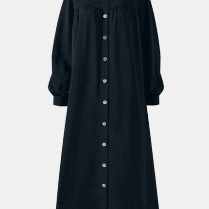 Chic Stand Collar Long Sleeve Swing Dress - Effortlessly Elegant and Versatile