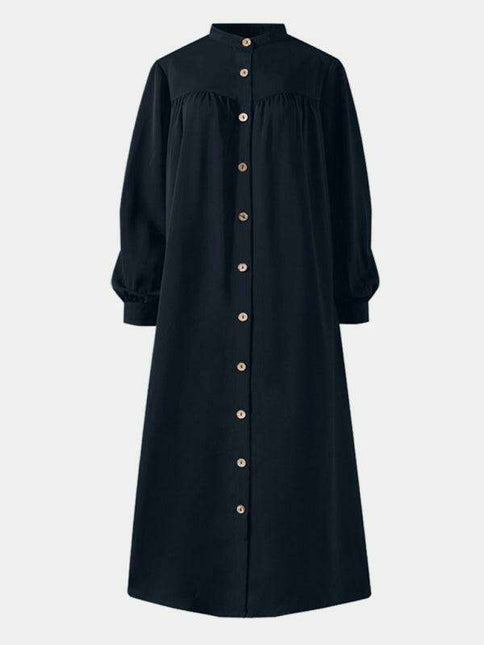 Chic Stand Collar Long Sleeve Swing Dress - Effortlessly Elegant and Versatile