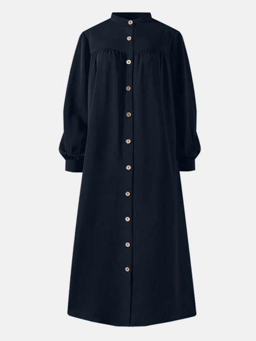 Elegant Stand Collar Swing Dress with Long Sleeves