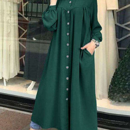 Chic Stand Collar Long Sleeve Swing Dress - Effortlessly Elegant and Versatile