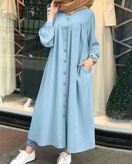 Chic Stand Collar Long Sleeve Swing Dress - Effortlessly Elegant and Versatile