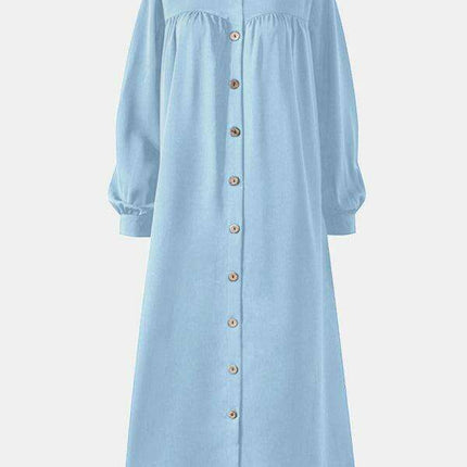 Chic Stand Collar Long Sleeve Swing Dress - Effortlessly Elegant and Versatile