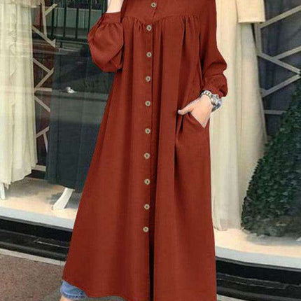 Chic Stand Collar Long Sleeve Swing Dress - Effortlessly Elegant and Versatile