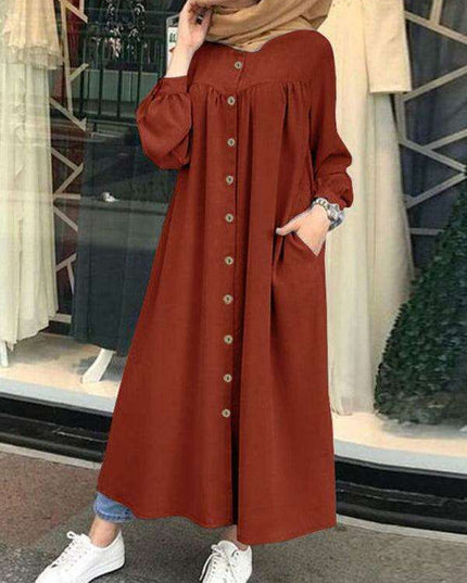 Chic Stand Collar Long Sleeve Swing Dress - Effortlessly Elegant and Versatile