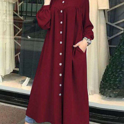 Chic Stand Collar Long Sleeve Swing Dress - Effortlessly Elegant and Versatile