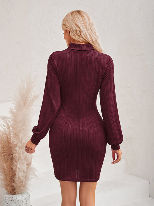 Elegant Hollow Design Women's Slim Fit Long Sleeve Hip Dress