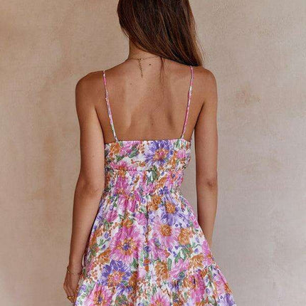 Stylish Backless Floral Dress with Knot Accent for Special Occasions