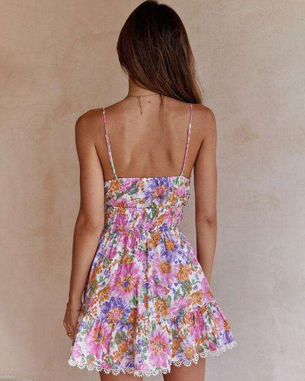 Stylish Backless Floral Dress with Knot Accent for Special Occasions