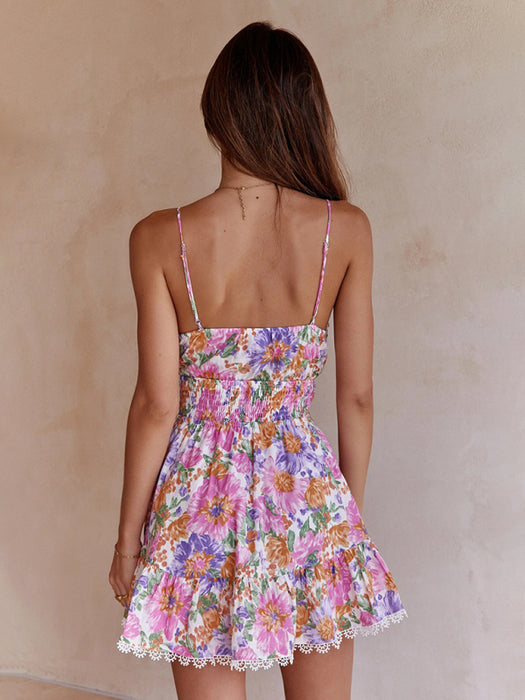 Chic Floral Backless Dress with Chest Knot Detail for Elegant Events