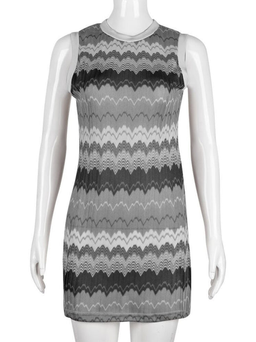 Slim Fit Geometric Wave Sleeveless Knit Dress with Sexy Vibe